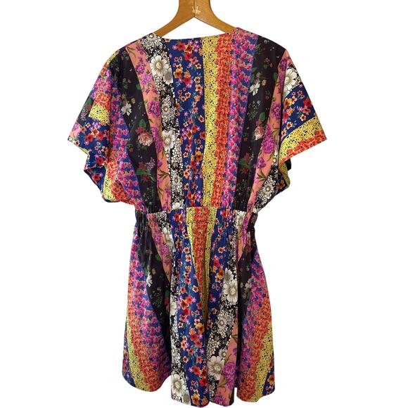 AMUR Nyla Floral Stripe Tie Front Mini Dress Size 8 Organic Cotton - Picture 4 of 11